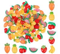 CIYODO 100 Pezzi Charms Frutta in Resina per Gioielli Fai, Colori Vivaci | Leggeri e Lisci, per Borse e Cameretta, per Maestre, Accessori Chioma