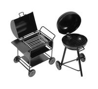 CIYODO 2 Miniature Barbecue Grill in Ferro per Casa delle Bambole Modelli Rettangolare e Rotondo Decorazione Vintage Realistica per Cucina in Miniatura e Scenari Creativi