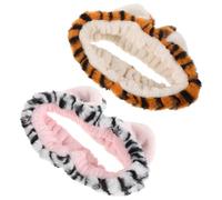 CIYODO 2 Pezzi Fascia Chioma Lavaggio Viso Elastica Orecchie Tigre Morbida in Spugna Regolabile per Trucco Maschera e Spa Donna