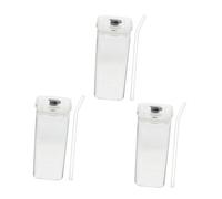 CIYODO 3 Set bicchiere per bere tazze da trasparenti con coperchi tazze quadrate in vetro bicchiere d'acqua in vetro Gel silice Trasparente