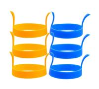 CIYODO 6 pezzi per Uova in Silicone Antiscivolo Stampi Rotondi per Uova Fritte e Pancake Design Ergonomico con Doppie Orecchie Facili da Pulire Colori Arancione e Blu