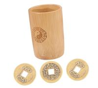 CIYODO Gioco Divinazione Buddhista con Monete in Rame e Secchio in bambù Cinese Accessorio Vintage per Fortuna e Feng Shui per Casa e Ufficio