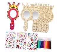 CIYODO Kit Specchio in Legno per Fai da Te con Acquerello e Adesivi Strass Creativo per Feste Principesse Manuale Educativo e Decorativo