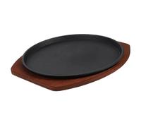 CIYODO Mini set di piastre sfrigolanti in ghisa - Piatto per fajitas rotondo da 27 cm con base in legno - Vassoio per servire piatti sfrigolanti e fajitas - Piatto per bistecche calde