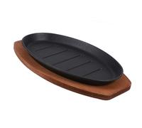 CIYODO Piastra in Ghisa per Bistecca con Base in Legno Piatto Sizzling per Barbecue e Teppanyaki Resistente e Facile da Pulire Adatta Fornelli Forno