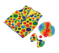 CIYODO Set Costume da Pagliaccio Cosplay Parrucca Arcobaleno Riccia Naso da Clown Rosso e Gilet Accessori per Feste a Tema Compleanni e Eventi di Carnevale