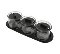 CIYODO Set da 3 Contenitori per Spezie in Vetro Soda con Coperchi, Cucchiai Dosatori e Vassoio, Barattoli Trasparenti per Condimenti da Cucina, Salvaspazio e Resistenti alla Polvere,