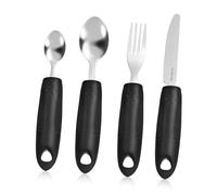 CIYODO Set Posate Ponderate Anti-tremore per Anziani, Cucchiaio e Forchetta in Acciaio Inox 4 Pezzi, Manico Spesso Ergonomico, Utensili Adattivi per Stabilità Durante i Pasti Quotidiani