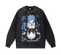 Ciyoulio REM Felpa con cappuccio Remu Anime Stampato Felpa Donna Manica Lunga Girocollo Ramu RAM Felpa Lavata Vecchio Stile Top Casual Pullover Felpe, Tipo 1, M
