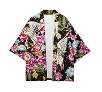 CIZEUR Camicia Kimono T Shirt Uomo Maniche 3/4 Cardigan Giacca Top Casual Camicetta Vintage Elegante Estiva Coppia, L Fiore Che sboccia