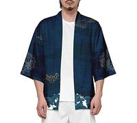 CIZEUR Cardigan Kimono Uomo Kimono Giapponese Maniche 3/4 Polpo Top Casual Camicetta Fantasia Estiva Coppia, XL backCrane