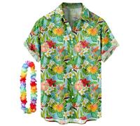 CIZEUR Uomo Funky Camicie Hawaiana Manica Corta Bluse Button Down T Shirt Estiva Stampa Floreale，3XL GN-Flowers