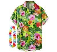 CIZEUR Uomo Funky Camicie Hawaiana Manica Corta Bluse Button Down T Shirt Estiva Stampa Floreale，3XL GN-Flower-Pineapple