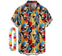 CIZEUR Uomo Funky Camicie Hawaiana Manica Corta Bluse Button Down T Shirt Estiva Stampa Floreale，5XL Red Parrot