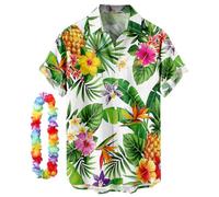 CIZEUR Uomo Funky Camicie Hawaiana Manica Corta Bluse Button Down T Shirt Estiva Stampa Floreale，5XL Green Leaves-Pineapple