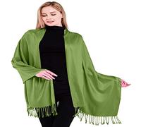 CJ Apparel Green Solid Color Tassels Design Nepalese Shawl Seconds Scarf Wrap Stole Throw Head Wrap Pashmina Hand Made in Nepal New