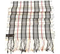 CJ Apparel Pashmina con nappe nepalesi con motivo scozzese, Tartan Avorio, taglia unica