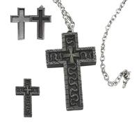 CJAPGJW Collana a croce con scomparto segreto, gioiello gotico per cosplay e feste religiose, collana nera a doppio strato