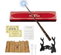 CJBIN Bacchetta Hermione Granger, Bacchetta Hermione con Luce, USB Ricarica Bacchetta Hermione in Confezione Regalo con Carta Incantesimo, Biglietto della Stazione, Mappa e Porta Bacchetta
