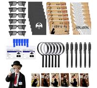 CJbin, set da 48 pezzi per il detective per il compleanno dei bambini, con penna UV, lente d'ingrandimento, occhiali, badge detective, inviti, quaderno, buste, custodia