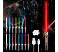CJBIN Spada Laser Giocattolo per Bambini, Lightsaber, RGB 15 Colori Spada Laser Star Wars con Effetti Sonori Simulati Spada Luminosa, Spada Laser Retrattile 2 in 1 per Bambini (Maniglia Nera)