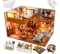 Cjeuxnr Kit fai da te in miniatura per casa delle bambole con illuminazione a LED, modello di puzzle 3D in legno, decorazione per libreria, stile Art Deco, regalo creativo per adulti