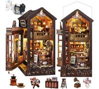 Cjeuxnr Kit fai da te, puzzle 3D in legno per casa delle bambole, kit in miniatura per libri fai da te, per adulti e ragazzi (casa magica del caffè + copertura antipolvere)