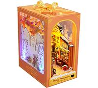 Cjeuxnr Kit in miniatura per angolo del libro, decorazione per scaffali, puzzle 3D in legno con luce LED per fermalibri creativi (libro di Natale)