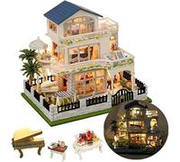 Cjeuxnr Set fai da te in miniatura per casa delle bambole, edificio a tre piani con illuminazione a LED, tema natalizio, kit per adulti