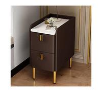 CJHFR472SG Moderno Comodini stretti unici Comodino in pelle Pu da caffè Tavolino in legno con 2 cassetti con gambe in acciaio inossidabile for mobili da camera da letto Pratico(L25xD40xH50cm)