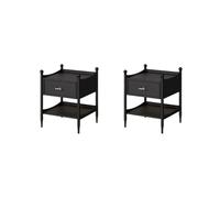 CJHFR472SG Moderno Comodino in legno massello con due cassetti, colore nero, for soggiorno, camera da letto, studio, mobiletto portaoggetti for libri, lampade, ecc. Pratico