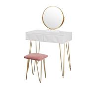 CJHFR472SG Toeletta Trucco Toeletta con sgabello e specchio, tavolo da trucco for camera letto, cassetto, organizer for gioielli, bianco Camera da letto