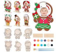 CJiangpo Set di 24 cornici per foto con omino di pan di zenzero per bambini, colora la tua cornice in legno fai da te fai da te per pittura natalizia per Natale, classe, attività domestiche