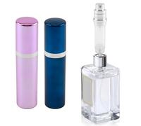 CJMUQHEHH 2 Pezzi Atomizzatore Profumo Ricaricabile da Viaggio in Alluminio, 5 ml Portatile e Compatto, Nebulizzatore Elegante per Profumi, Disinfettanti e Oli Aromaterapici, Blu e Rosa