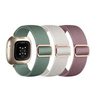 CJMUQHEHH 3 Cinturini in Nylon Intrecciato per Fitbit Versa 3 e Versa 4, Regolabili per Attività Sportive e Uso Quotidiano, Colore Viola fumoso, Ufficiale Color Mandorla e Verde Abete