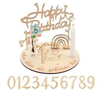 CJMUQHEHH Piatto di compleanno personalizzato in legno con portacandele, numeri arcobaleno 0-9 e decorazione fai da te, ghirlanda di compleanno per bambini, anello di compleanno in legno e grimms