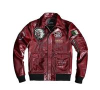 CJQJPNZ Classico indiano ricamo giacca in pelle uomo aviazione combattimento cappotto abbigliamento in pelle moto, Pelle bovina vino rosso, L