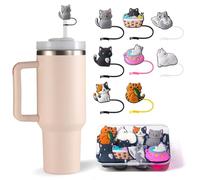 CJQRL 8 Pezzi Cup accessori per stanley, Coperture per Cannuccia per Stanley Cup, 10 mm, in Silicone Antipolvere, Riutilizzabili, per Accessori da 40/30 Once(Gatto Carino)