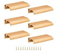 Cjueiom - Confezione da 6 maniglie a scomparsa per armadio da cucina, con foro centrale da 64 mm, con bordo delle dita e maniglia invisibile per armadio (lunghezza totale 80 mm, oro)