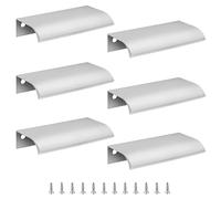 Cjueiom Confezione da 6 maniglie nascoste per credenza da cucina, foro da 64 mm, per cassetti nascosti, con bordo delle dita, maniglia invisibile per armadio (80 mm di lunghezza, argento)