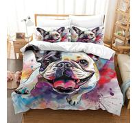 CJURAMTON Bulldog francese Stampa 3D 3 Pezzi Copripiumino Stampato in Microfibra Set Copripiumino Biancheria Da Letto Con Chiusura A Cerniera Con Federa Adulti Double（200x200cm）
