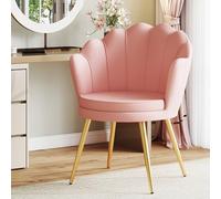 Ckaff Poltrona Conchiglia Camera da Letto, Poltrona da Salotto in Velluto, Poltroncina Imbottita con Gambe in Oro per Soggiorno Camera da Letto Sale da Pranzo, Rosa