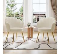 Ckaff Set di 2 Poltrona Conchiglia Camera da Letto, Poltrona da Salotto in Teddy Boucé, Poltroncina Imbottita con Gambe in Oro per Soggiorno Camera da Letto Sale da Pranzo, Bianco