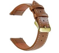 CKAKZTPTEV Genuine Leather Strap With Stainless Steel Buckle Quick Strap Change(Brown White Gold,20mm)