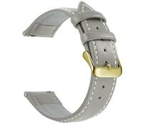 CKAKZTPTEV Genuine Leather Strap With Stainless Steel Buckle Quick Strap Change(Gray White Gold,18mm)