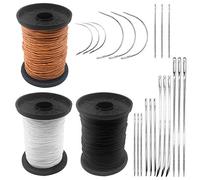 Ckanday Aghi resistenti per uso domestico, con 3 rotoli di filo extra forte per tappezzeria, 7 stili di aghi da cucito per pelle e tela e filo di nylon, confezione da 21 pezzi