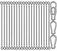 CKANDAY Confezione da 20 fascette di sicurezza in acciaio inox da 15 cm, con 4 clip a molla, cavo in filo di acciaio con passanti rivestiti in vinile, corda corta, cordino di sicurezza, colore nero