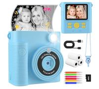 CKATE - Fotocamera per bambini con 2 otturatori, scheda SD 1080P HD 32G, fotocamera a stampa istantanea per bambini, bel regalo per ragazze e ragazzi dai 3 ai 12 anni, blu cielo