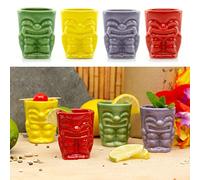 CKB LTD - Bicchieri Tiki Bar da shot da 50 ml, confezione da 4 piccoli, in ceramica colorata per feste hawaiane