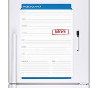 CKB Ltd® Blue WEEKLY PLANNER Magnetic Fridge Board With Marker White Board & Pen - Lavagna Magnetica Magnetico Per Frigorifero / Bianca Con Marcatore Cancellabile A Secco & Pen-Magnet Whiteboard Memo-Office-Bacheca Agenda Planner Giornaliera - A3 Size 7 GIORNO 1 SETTIMANA PIENA TABELLA